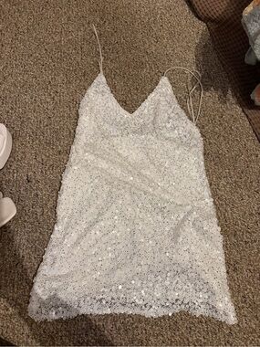 White Sequin Slip Dress with Spaghetti Straps